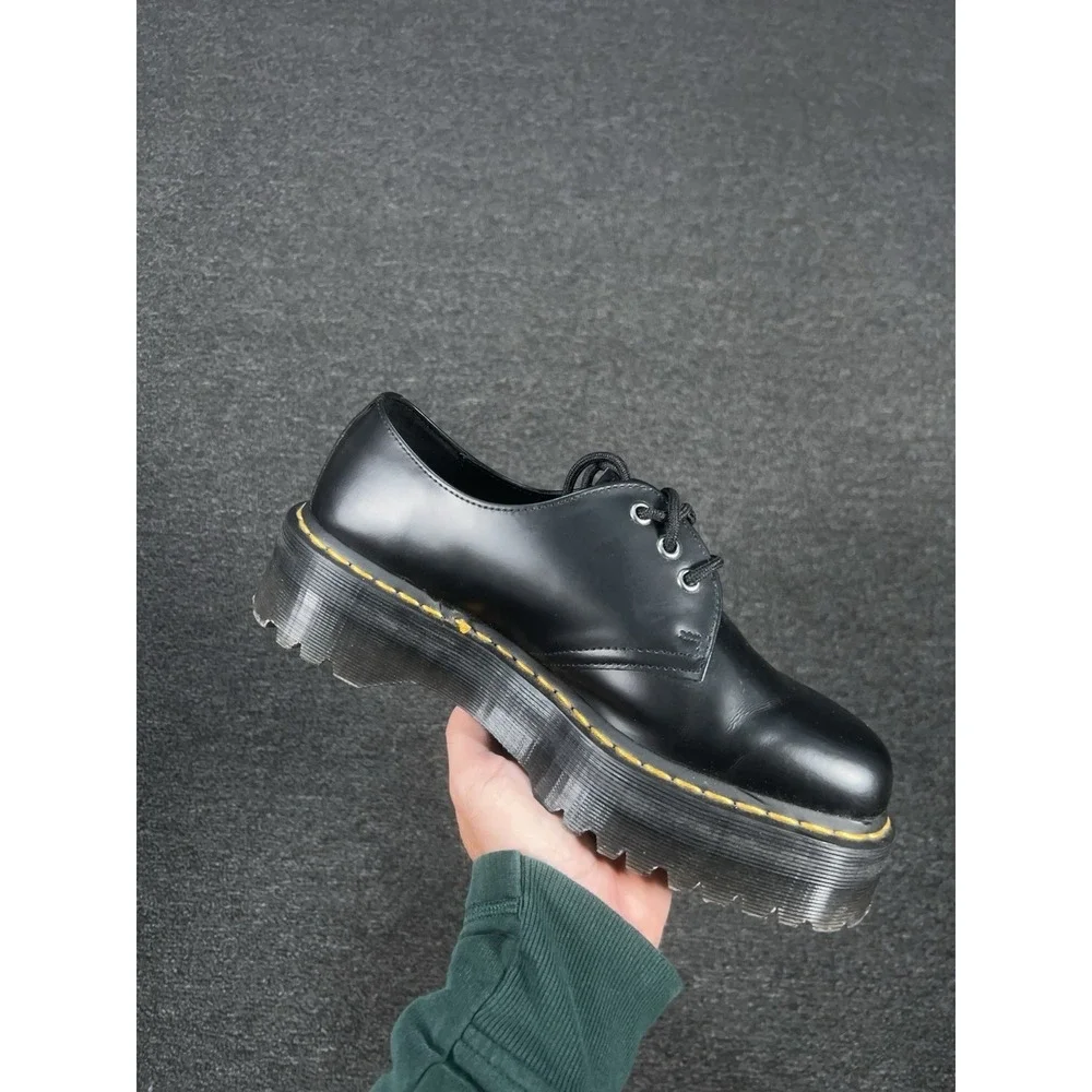 Dr Martens 1461 Quad Platform Leather Shoes Women 9 Black Lug Sole Platform